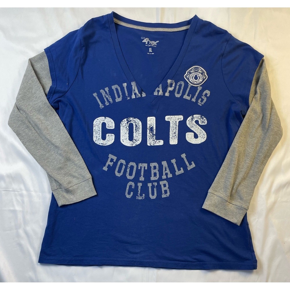 GIII 4her Indianapolis Colts‎ XL V-neck Peyton Manning Blue Gray Lng Sleeve Tee